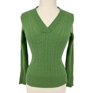 Madison Studio 100% Cashmere Green Pullover V-Neck Sweater Womens L